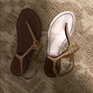 New Tory Burch logo thong flat sandal Nude 6